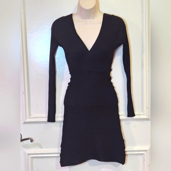 Windsor Black Ribbed Knit Long Sleeve Mini Dress, Small - Picture 1 of 14